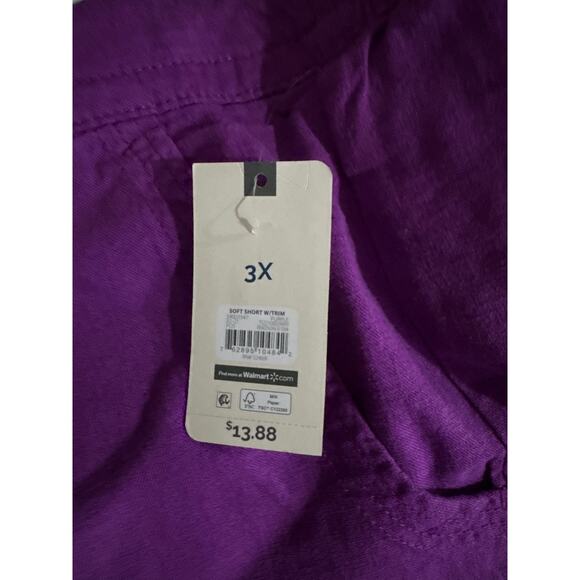TERRA & SKY Purple Soft Shorts W/Trim Elastic Back, Waist Pockets -Size: 3X - Picture 6 of 6